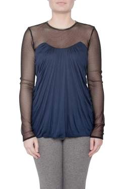 Yigal Azrouel Navy Blue Jersey and Sheer Mesh Detail Long Sleeve Top M 