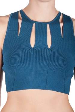 Cushnie Et Ochs Blue Knit Cut Out Crop Top M 