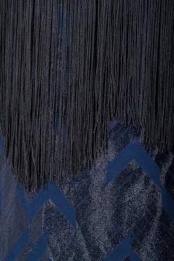 Yigal Azrouel Navy Blue Chevron Pattern Silk Fringe Detail Blouse S