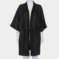 IRO Black Suede Leather Open Front Kimono S