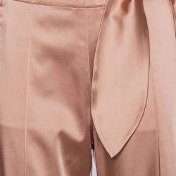 Jonathan Simkhai Salmon Pink Crepe Satin Wrap Crop Top & Wide Leg Track Pants Set M