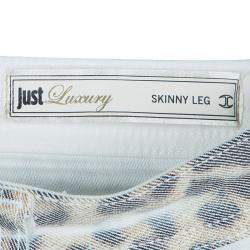 Pre Owned Just Cavalli White Denim Washed Out Leopard Print Skinny Jeans S