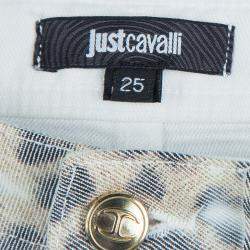 Pre Owned Just Cavalli White Denim Washed Out Leopard Print Skinny Jeans S
