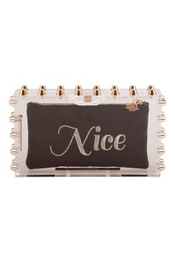 Pre Owned Charlotte Olympia Transparent Studded Perspex Naughty and Nice Clutch