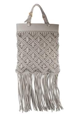 Tory Burch White Leather Macrame Fringe Crossbody Bag