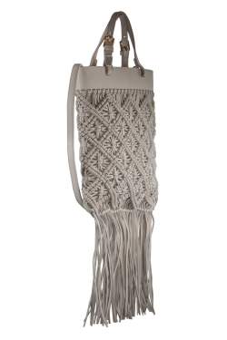 Tory Burch White Leather Macrame Fringe Crossbody Bag