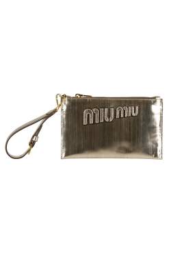 Miu Miu Metallic Gold Patent Leather Wristlet Clutch