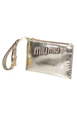 Miu Miu Metallic Gold Patent Leather Wristlet Clutch