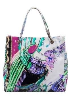 Roberto Cavalli Multicolor Crazy Print Patent Leather Shopper Tote
