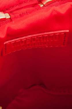 Pre Owned Moschino Red Nylon Logo Embellished Round Clutch
