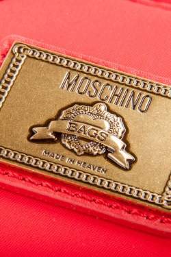 Pre Owned Moschino Red Nylon Logo Embellished Round Clutch