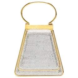 Pre Owned Judith Leiber Gold Swarovski Crystal Minaudiere Clutch