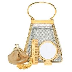 Pre Owned Judith Leiber Gold Swarovski Crystal Minaudiere Clutch