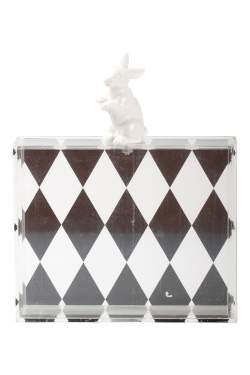 Cecilia Ma Black Diamond Print Acrylic Rabbit Box Clutch