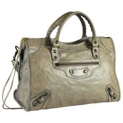 Pre Owned Balenciaga Sage Green Leather City Tote