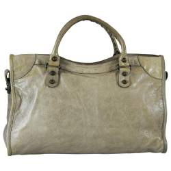 Pre Owned Balenciaga Sage Green Leather City Tote
