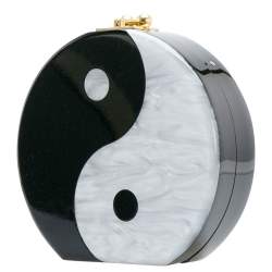 Pre Owned Edie Parker Black/Sliver Acrylic Yin Yang Clutch