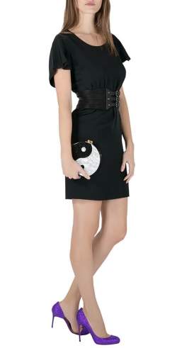 Pre Owned Edie Parker Black/Sliver Acrylic Yin Yang Clutch