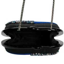 Sarah's Bag Blue/Multicolor Beaded Fabric Chill Pill 2.0 Chain Clutch