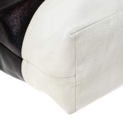 Pre Owned Coach Black/White Leather Baguette Shoulder Bag