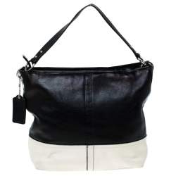 Pre Owned Coach Black/White Leather Baguette Shoulder Bag