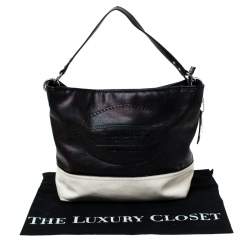 Pre Owned Coach Black/White Leather Baguette Shoulder Bag