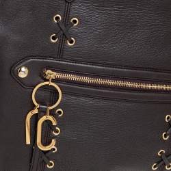 مملوكة مسبقًا Roberto Cavalli Dark Brown Leather Corset Front Pocket Hobo