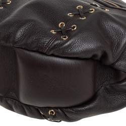 مملوكة مسبقًا Roberto Cavalli Dark Brown Leather Corset Front Pocket Hobo