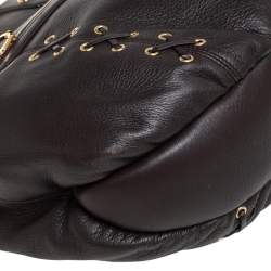 مملوكة مسبقًا Roberto Cavalli Dark Brown Leather Corset Front Pocket Hobo