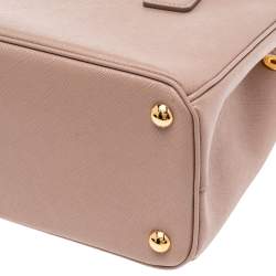 Pre Owned Prada White Saffiano Lux Leather Small Galleria Double Zip Tote