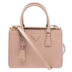 Pre Owned Prada White Saffiano Lux Leather Small Galleria Double Zip Tote