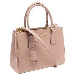 Pre Owned Prada White Saffiano Lux Leather Small Galleria Double Zip Tote