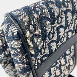 Pre Owned Christian Dior Blue Oblique Canvas Trotter Boston Bag