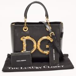 Pre Owned Dolce & Gabbana Black Leather DG Girls Tote