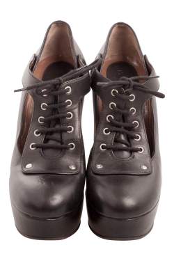 Pre Owned Marni Black Leather Cutout Lace Up Platform Pumps Size 39