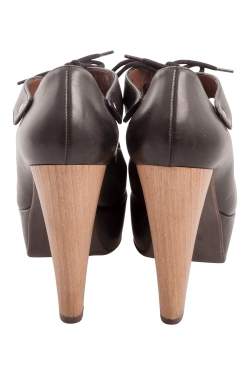 Pre Owned Marni Black Leather Cutout Lace Up Platform Pumps Size 39