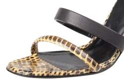 Pre Owned Alexander McQueen Yellow Python And Black Leather Cleo Ankle Strap Sandals Size 37