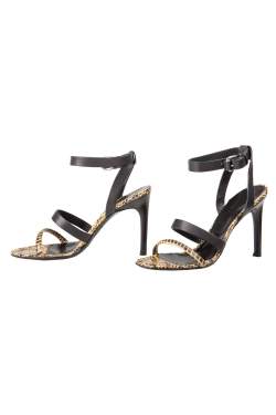 Pre Owned Alexander McQueen Yellow Python And Black Leather Cleo Ankle Strap Sandals Size 37