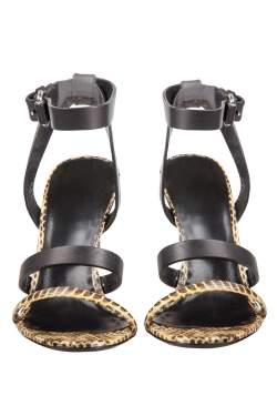 Pre Owned Alexander McQueen Yellow Python And Black Leather Cleo Ankle Strap Sandals Size 37