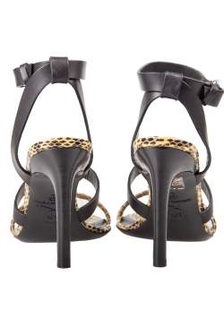Pre Owned Alexander McQueen Yellow Python And Black Leather Cleo Ankle Strap Sandals Size 37
