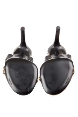 Pre Owned Alexander McQueen Yellow Python And Black Leather Cleo Ankle Strap Sandals Size 37