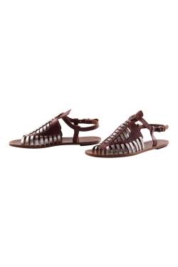 Pre Owned Proenza Schouler Brown Leather Cut Out Ankle Strap Flat Sandals Size 37