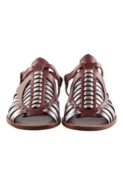 Pre Owned Proenza Schouler Brown Leather Cut Out Ankle Strap Flat Sandals Size 37