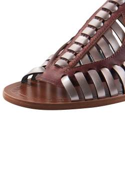 Pre Owned Proenza Schouler Brown Leather Cut Out Ankle Strap Flat Sandals Size 37