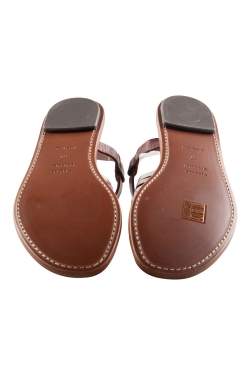 Pre Owned Proenza Schouler Brown Leather Cut Out Ankle Strap Flat Sandals Size 37