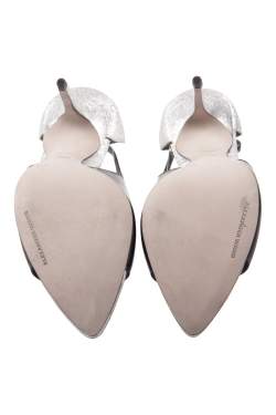 Pre Owned صندل أليكساندر وانغ سير كاحل كارولين جلد منقوش أسود/ فضي ميتالك مقاس 36.5