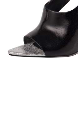 Pre Owned صندل أليكساندر وانغ سير كاحل كارولين جلد منقوش أسود/ فضي ميتالك مقاس 36.5