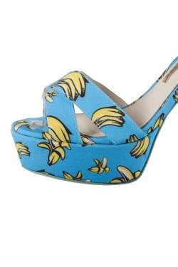 Sophia Webster Blue Banana Printed Fabric Amanda Ankle Strap Platform Sandals Size 37.5