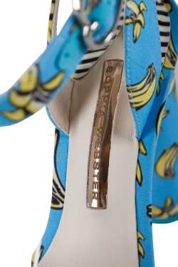 Sophia Webster Blue Banana Printed Fabric Amanda Ankle Strap Platform Sandals Size 37.5