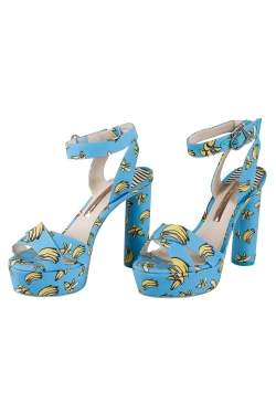 Sophia Webster Blue Banana Printed Fabric Amanda Ankle Strap Platform Sandals Size 37.5